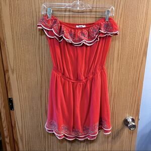 Papaya Embroidered Ruffled Mini Dress Size Small Strapless Off the Shoulder